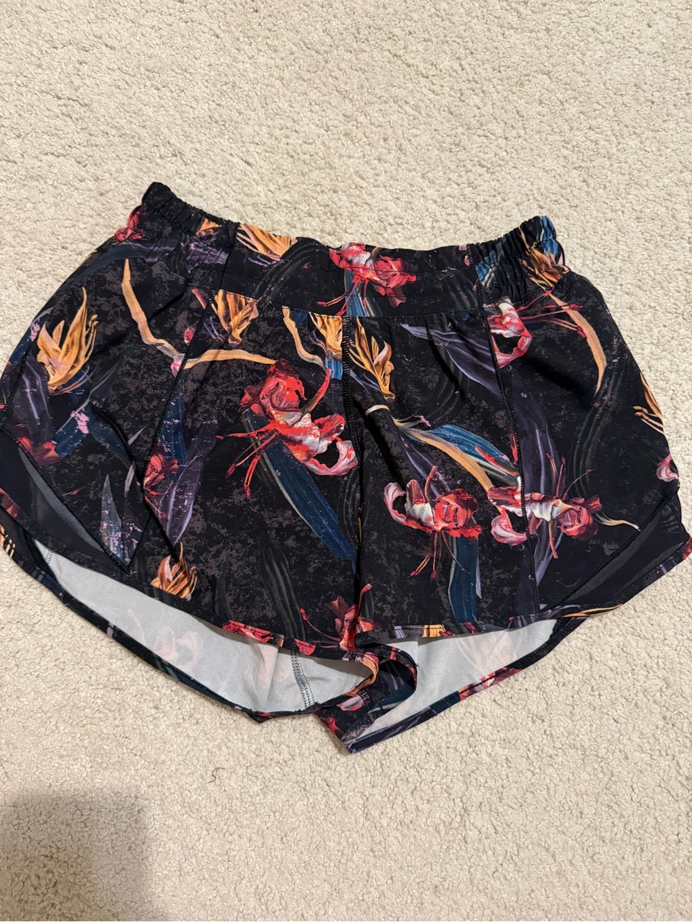 lululemon athletica Black Floral-Print Athletic Shorts